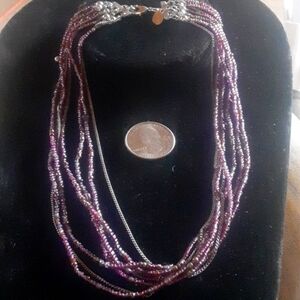 Multi-Strand Purple Beaded Necklace